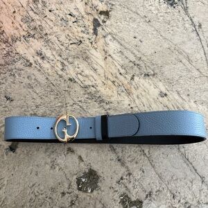 Gray Leather Belt with Gold Buckle